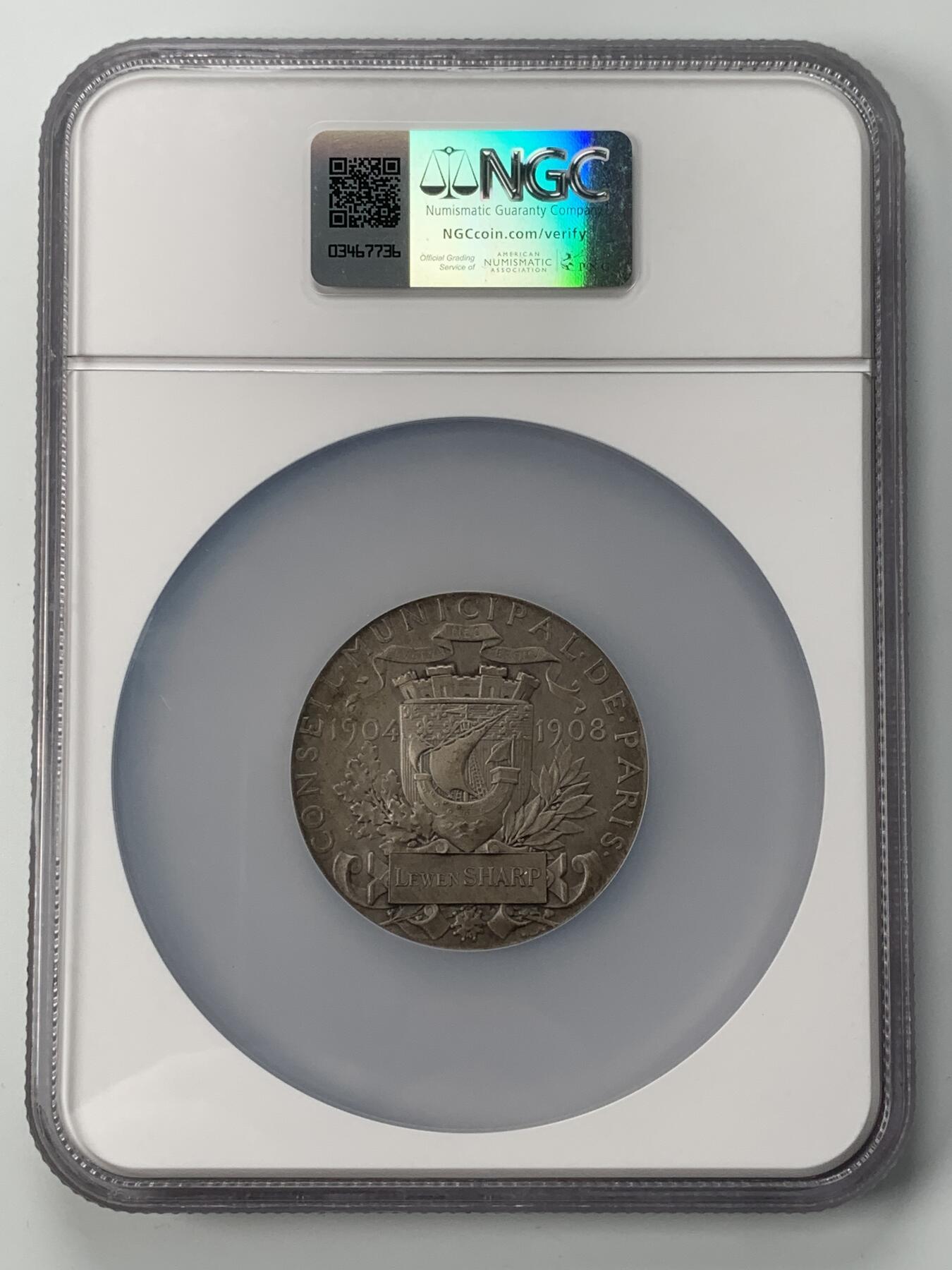 掌中浮雕-藏着的欧洲第053场 NGC MS64 : 1908年巴黎市议会纪念银章，49mm