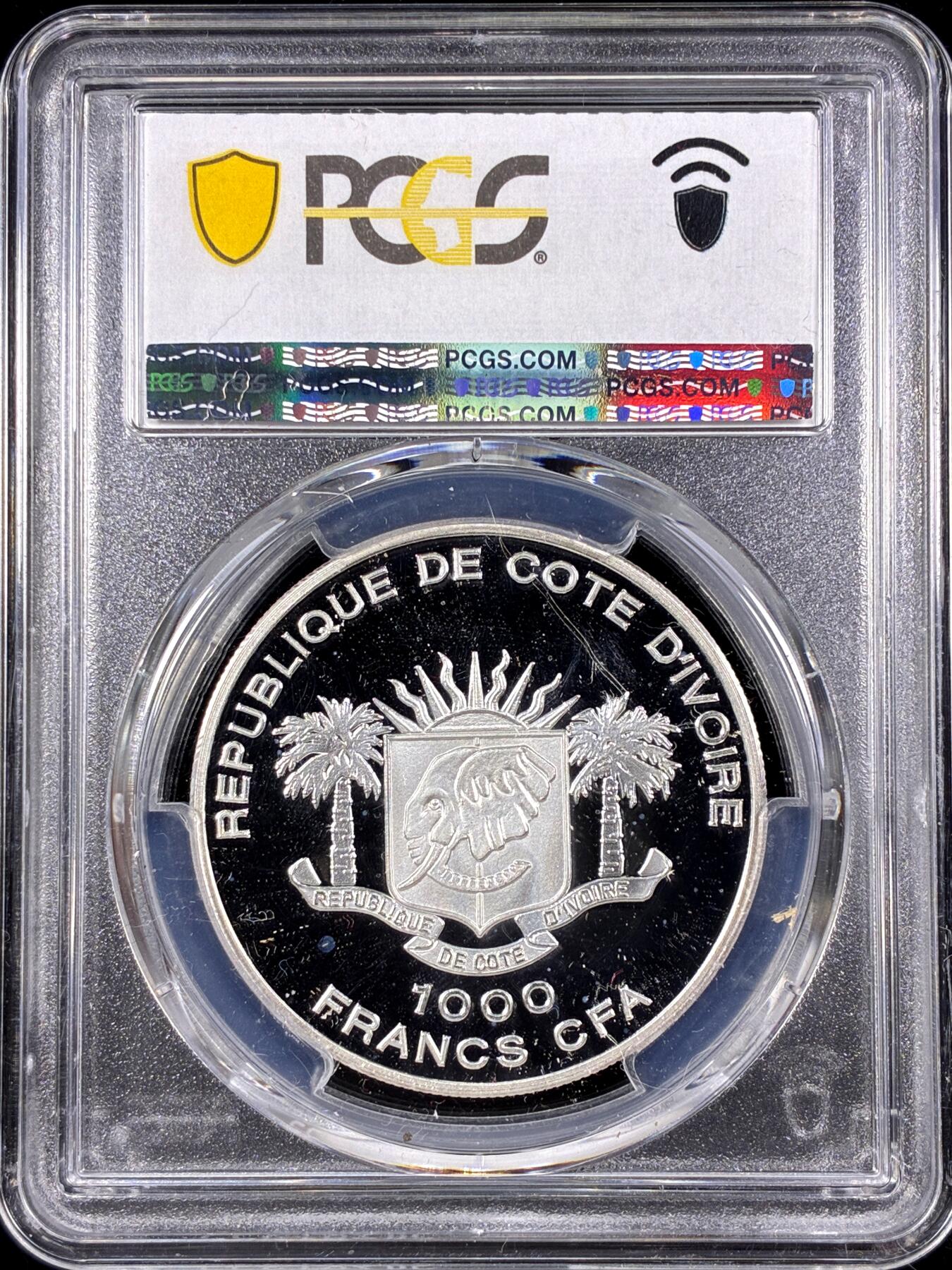 【雨安】【直播拍卖】【第0126期-评级币章】2026-03-07 周六 19:30 (金价1176, 银价22.16) [评级现代] Ivory Coast 科特迪瓦 1000法郎 2011年 帆船 PCGS-PR68DCAM 精制币