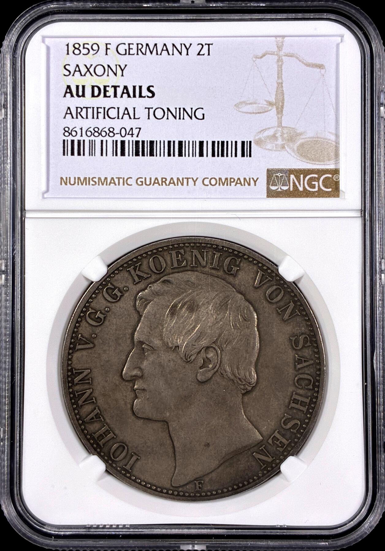 【雨安】【直播拍卖】【第0126期-评级币章】2026-03-07 周六 19:30 (金价1176, 银价22.16) [评级德国] Germany 德国 德意志 2泰勒 Saxony萨克森 Thun.338 KM#1195 (1857-1859) 约翰.小纹章 1859年  NGC-AU