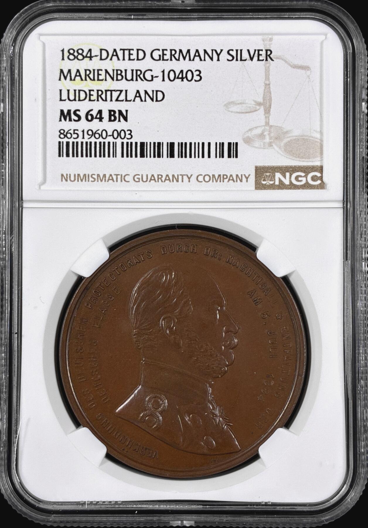 【雨安】【直播拍卖】【第0126期-评级币章】2026-03-07 周六 19:30 (金价1176, 银价22.16) [评级章] Germany [章] 德国 1884年 德属纳米比亚吕德里茨殖民地 背景观 铜章