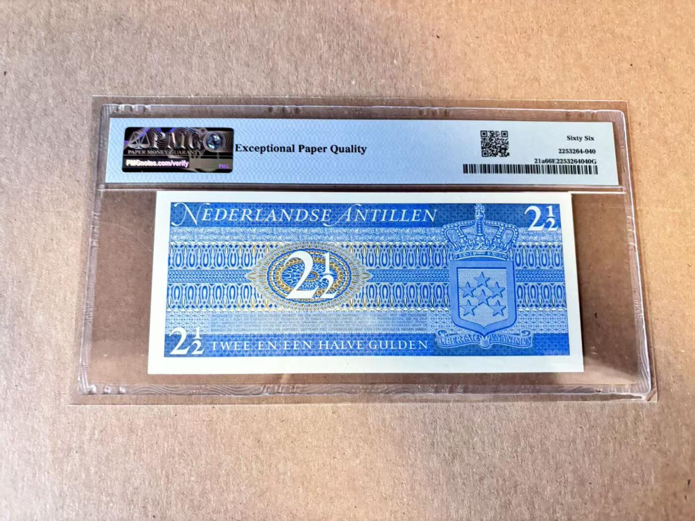(800期大拍拍品火热征集中🔥）【Blue Auction】世界纸币精拍第790期——18级TOP拍卖/信誉/品质/专业/高效💫  荷属安的列斯 1970年 2 1/2盾 PMG66EPQ 