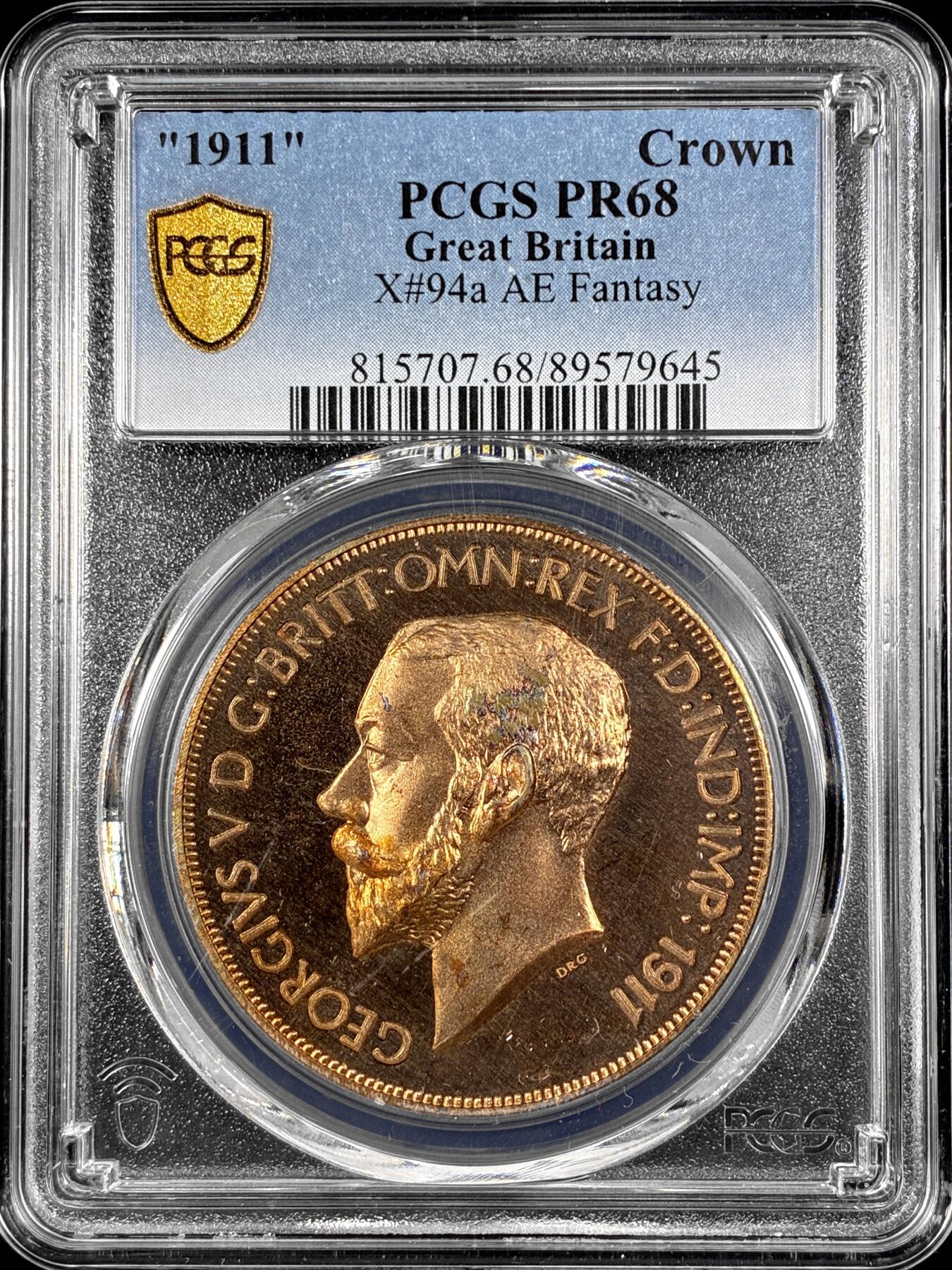 【雨安】【直播拍卖】【第0126期-评级币章】2026-03-07 周六 19:30 (金价1176, 银价22.16) [评级欧洲] Great Britain 英国 1克朗 1911年 乔治五世 X#94a 精制 PCGS-PR68 精制币