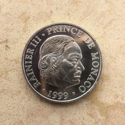 道一币馆币章第一百六十八场 - 摩纳哥1999年兰尼埃三世亲王登基50周年100法郎纪念银币 15g 900S 