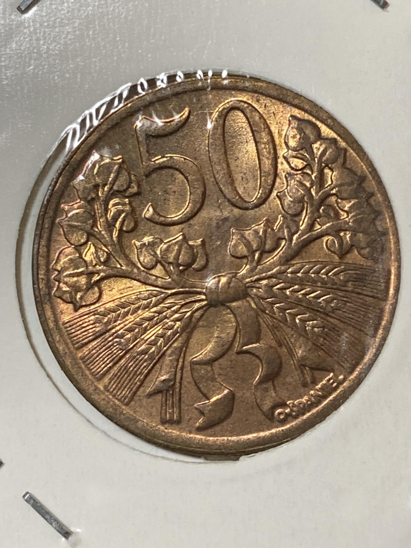 2026年第三十三场(总第二百零二场）外国精品纸夹币场(免佣金) 原光好品–捷克斯洛伐克1947年50赫勒(二战前第二套第一版，青铜材质版，克雷姆尼察造)