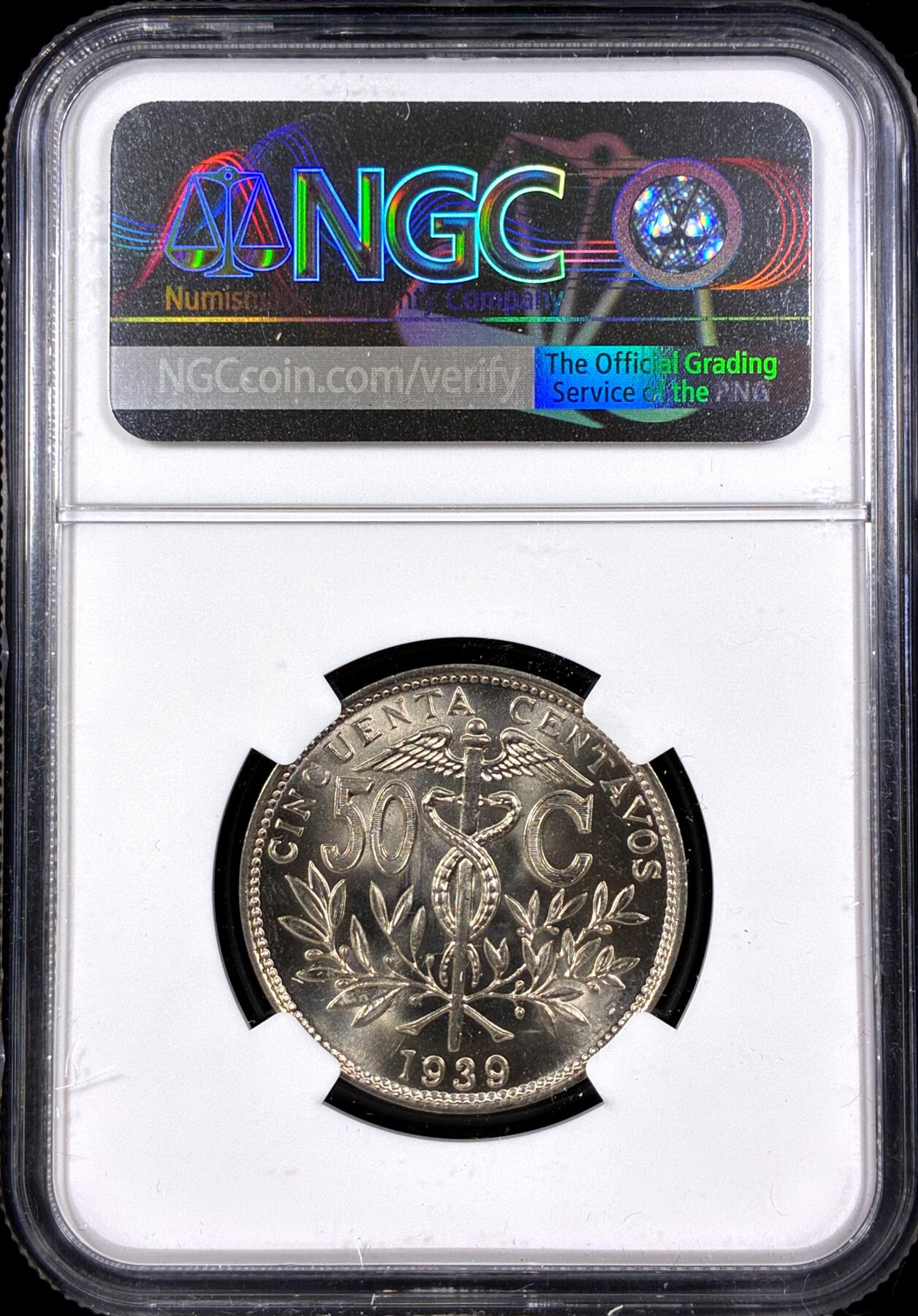 【雨安】【直播拍卖】【第0126期-评级币章】2026-03-07 周六 19:30 (金价1176, 银价22.16) [评级美洲] Bolivia 玻利维亚 50分 1939年  NGC-MS65