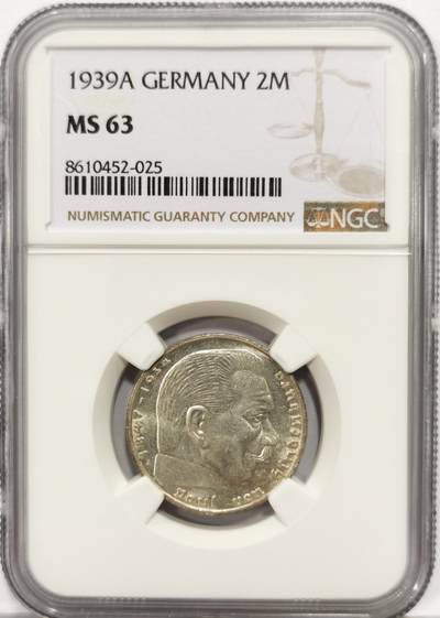 博洋堂世界钱币拍卖第163期（全场包邮） - NGC MS63 德国1939年2马克银币，63分可藏品相了