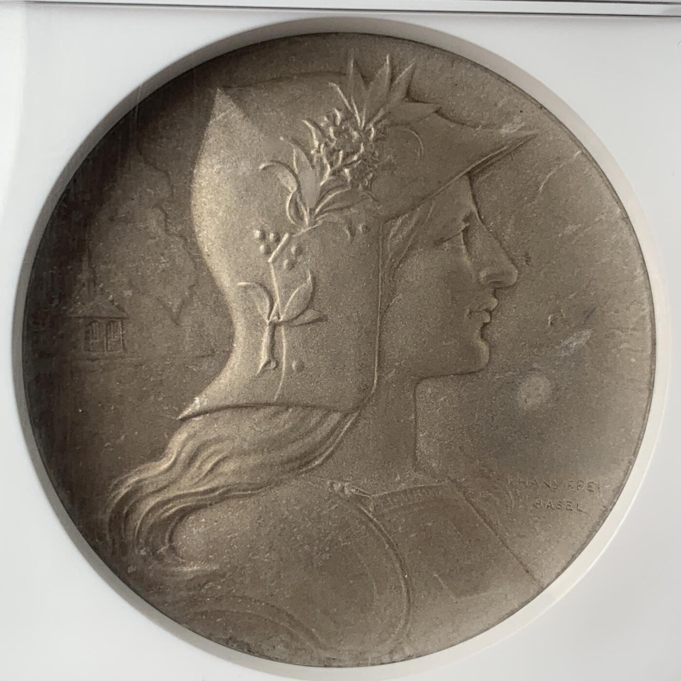 掌中浮雕-藏着的欧洲第053场 NGC MS65 : 1901瑞士卢塞恩射击节纪念银章，45mm