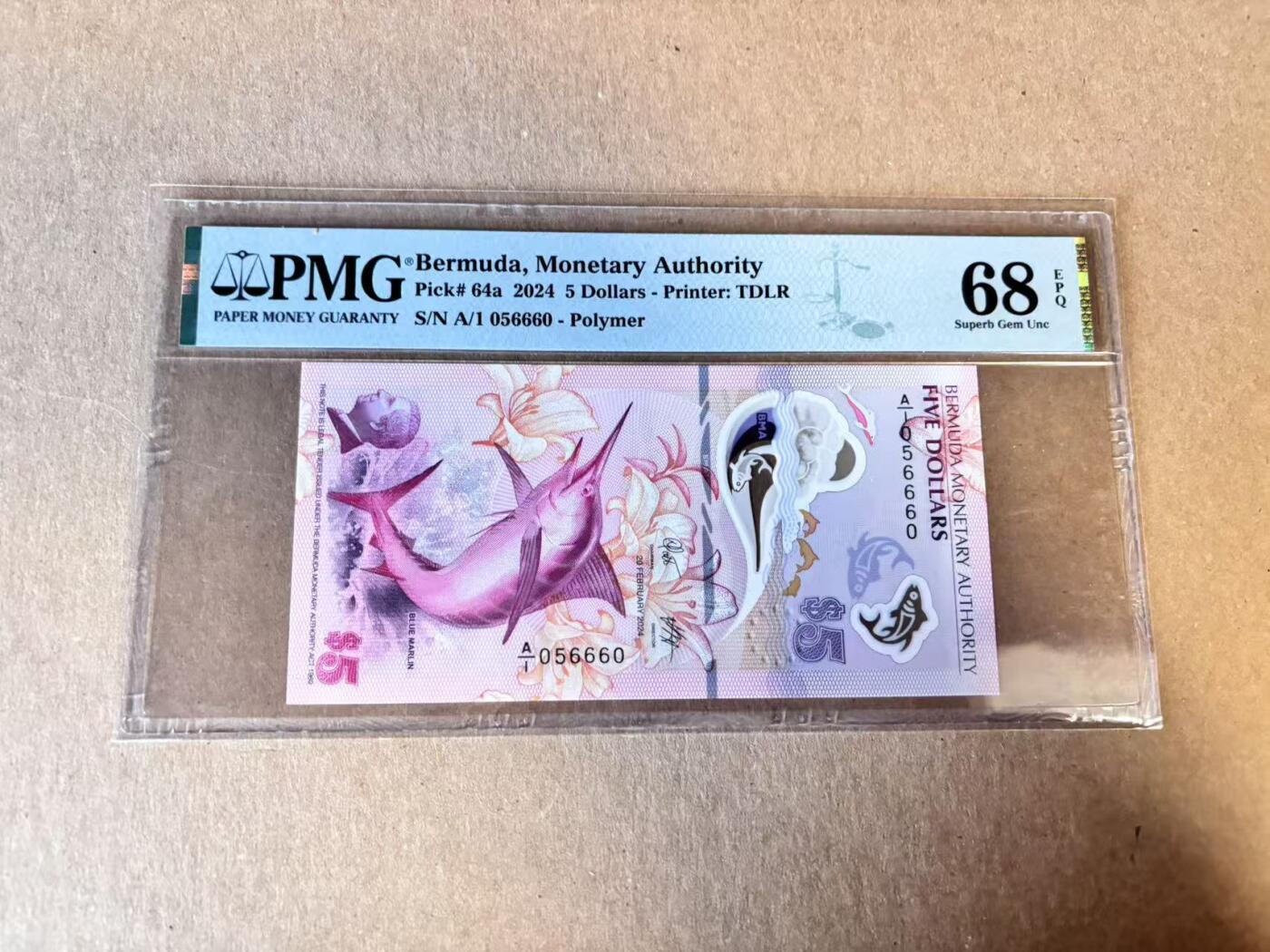 (800期大拍拍品火热征集中🔥）【Blue Auction】世界纸币精拍第790期——18级TOP拍卖/信誉/品质/专业/高效💫  【A/1冠 无47 获奖钞】百慕大 2024年5元 PMG68EPQ 高分