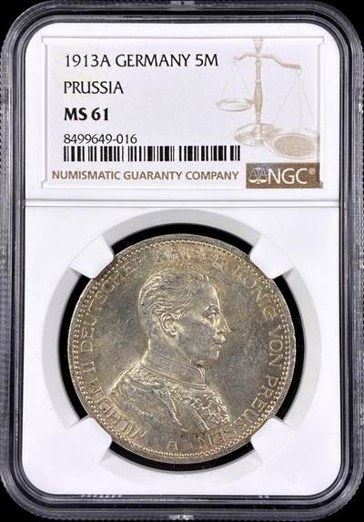 【雨安】【直播拍卖】【第0126期-评级币章】2026-03-07 周六 19:30 (金价1176, 银价22.16) - [评级德国] Germany 德国 帝国 J.114 普鲁士 5马克 (1913-1914) 军装 1913年  NGC-MS61