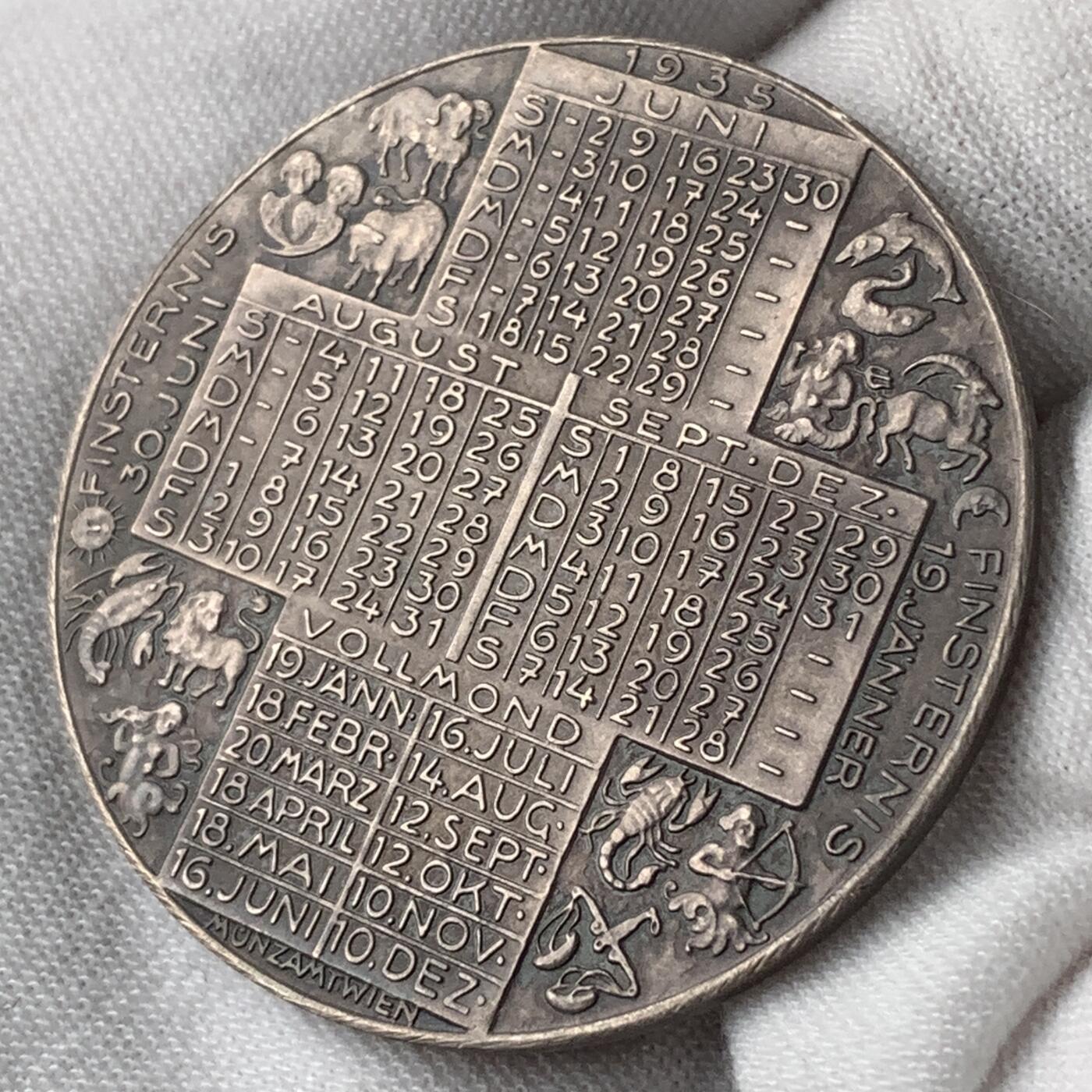 掌中浮雕-藏着的欧洲第053场 1935年奥地利日历银章，40mm，16.75g