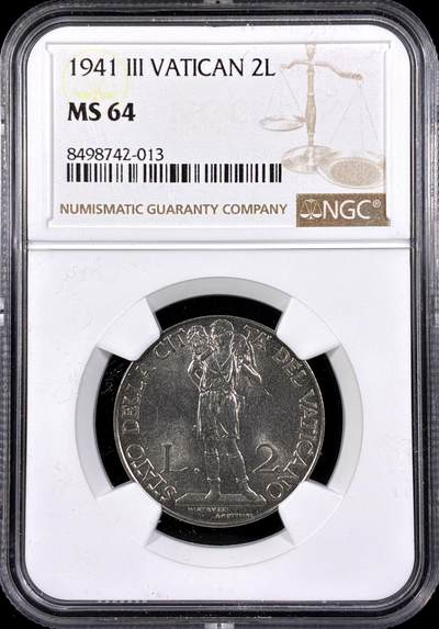 【雨安】【直播拍卖】【第0126期-评级币章】2026-03-07 周六 19:30 (金价1176, 银价22.16) - [评级欧洲] Vatican 梵蒂冈 2里拉 1941年  NGC-MS64