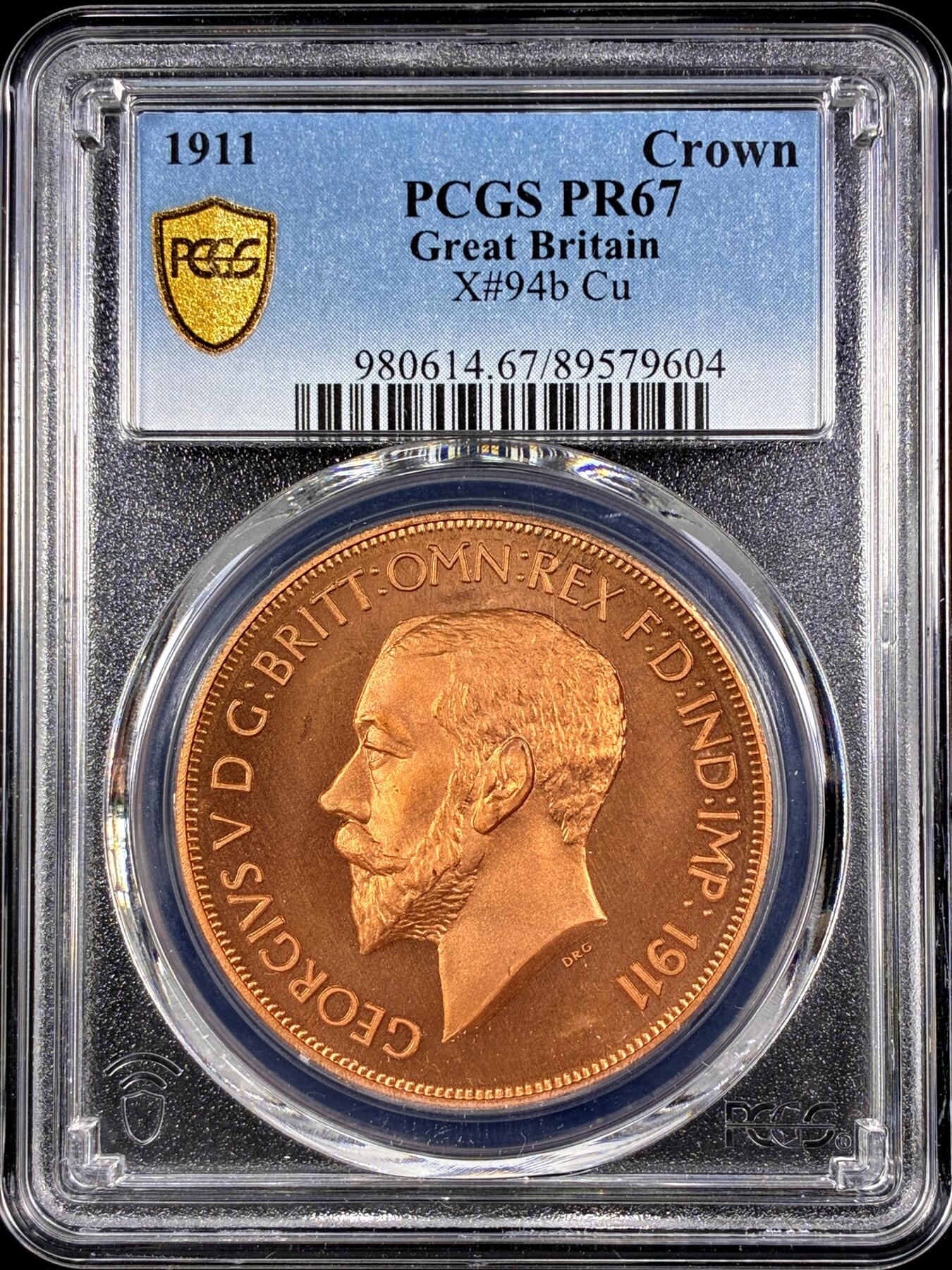 【雨安】【直播拍卖】【第0126期-评级币章】2026-03-07 周六 19:30 (金价1176, 银价22.16) [评级欧洲] Great Britain 英国 1克朗 1911年 乔治五世 X#94b 精制 PCGS-PR67 精制币