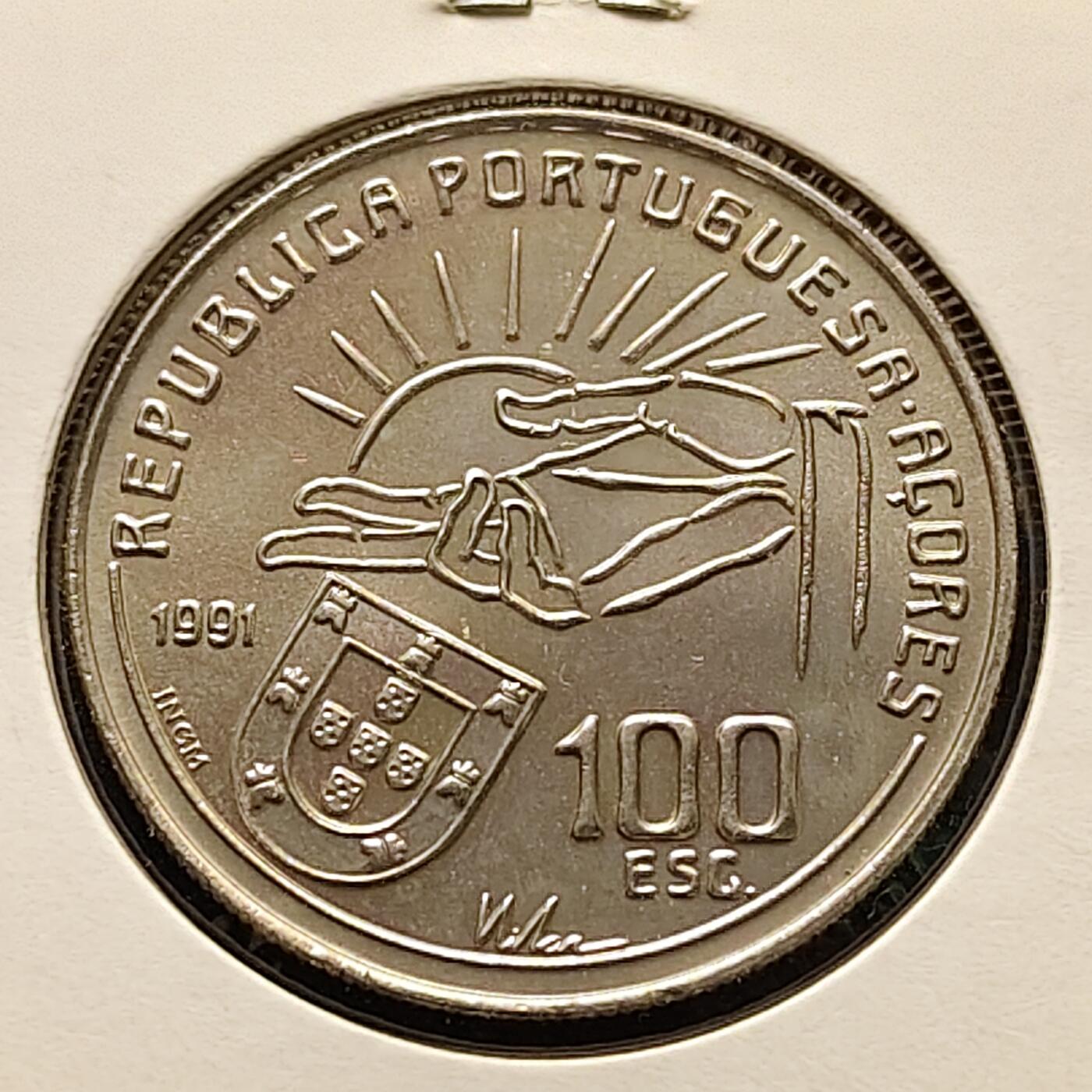 【全场包邮】纯粹捡漏拍508场 葡萄牙1991年100埃斯库多葡萄牙诗人肯塔尔逝世100周年纪念币