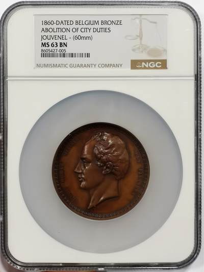 博洋堂世界钱币拍卖第163期（全场包邮） - NGC MS63BN 比利时1860年废除城市税纪念大铜章