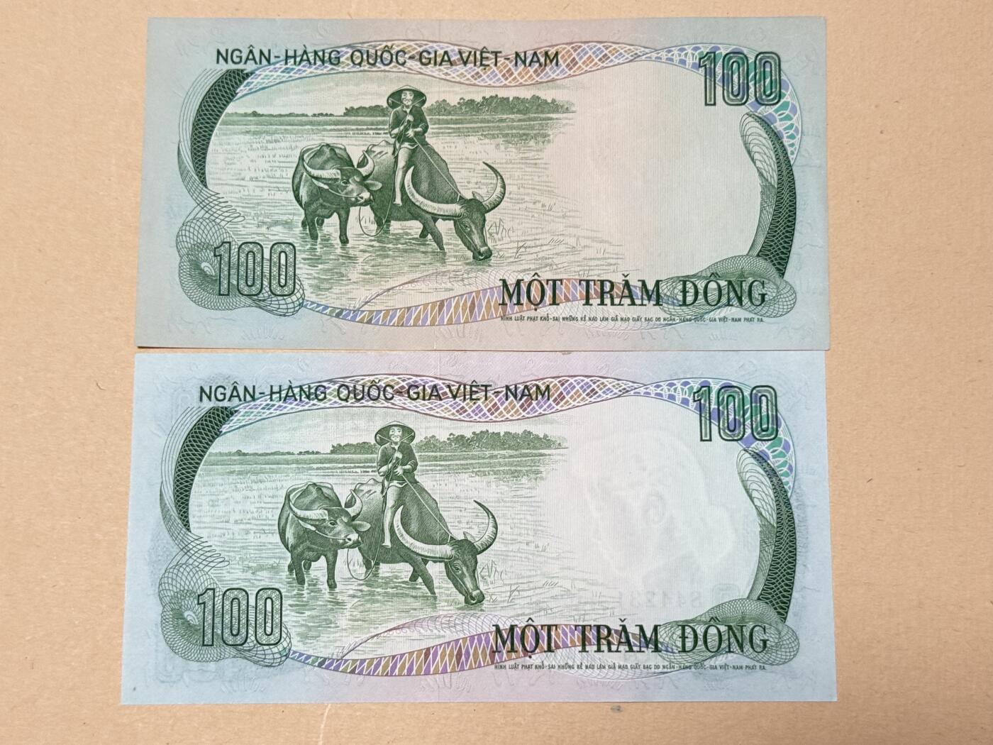 韵星假日钱币拍卖第2期 -- Rimey Holidays Coins & Banknotes Auction 2 南越1972动物票 100盾2张 水牛 全新未流通