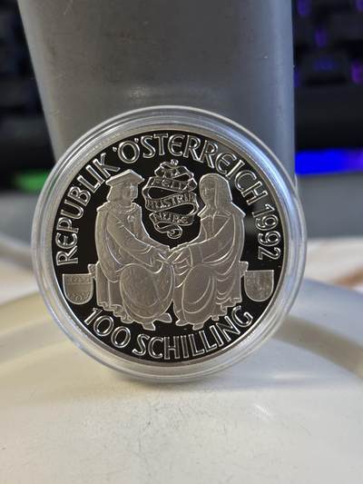 第192期拍卖 - 获奖币奥地利1992年马克西米连一世精制纪念银币，900银，18克，发行75000枚