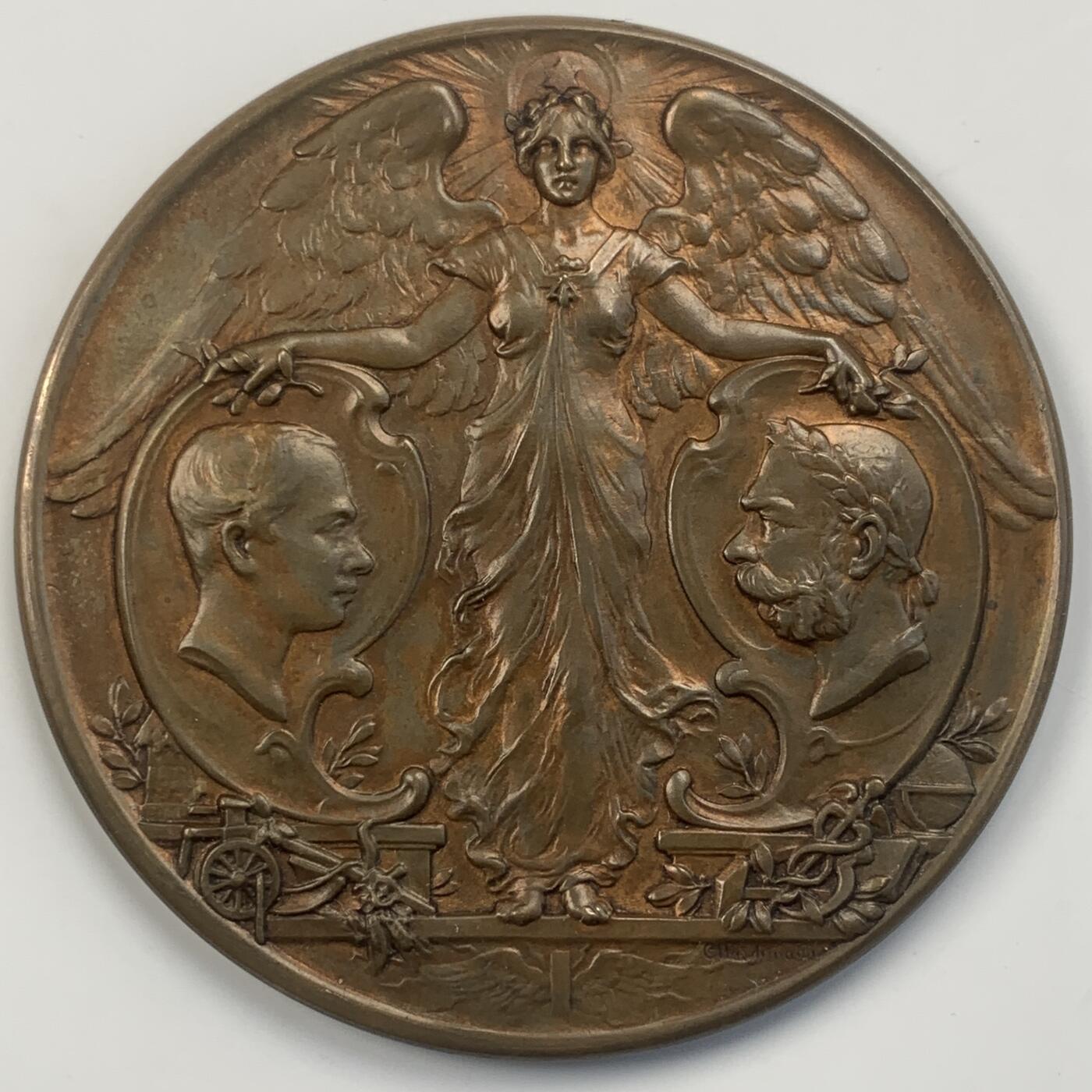 掌中浮雕-藏着的欧洲第053场 1898年奥地利皇帝弗兰茨•约瑟夫一世登基50周年&奥地利农业博览会纪念铜章，63mm