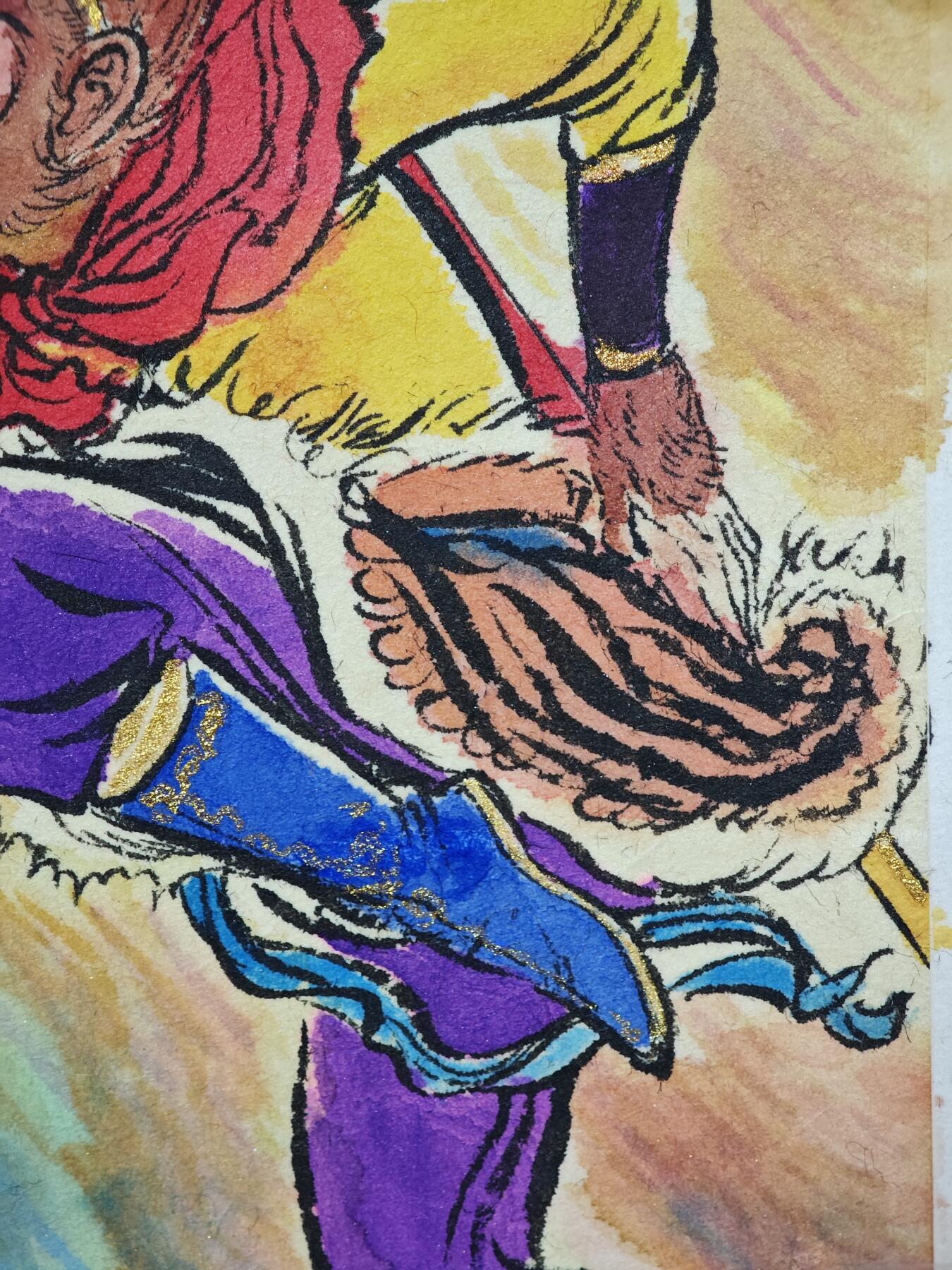 白泽拍卖卡牌手绘专场第33期（去岁千般皆如愿 今年万事定称心） 2026 权迎东手绘画 孙大圣 尺寸：15cm*21cm  权迎东签题