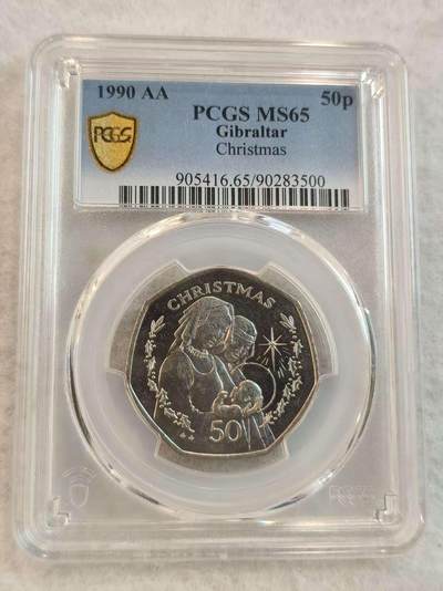 G&W世界散币，银币处理专场（第45场） - PCGS-MS65 直布罗陀1990年50便士