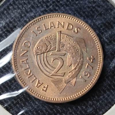 KK钱币收藏小铺   套币 批量/好品散币专场 2月预留时间 周末发货 -  1974福克兰群岛1/2便士铜币 好品