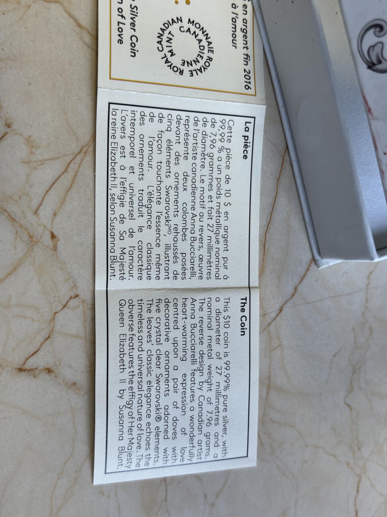 第192期拍卖 加拿大2016年爱的庆典系列1爱情鸽纪念彩银币，9999银，7.96克，发行15000枚