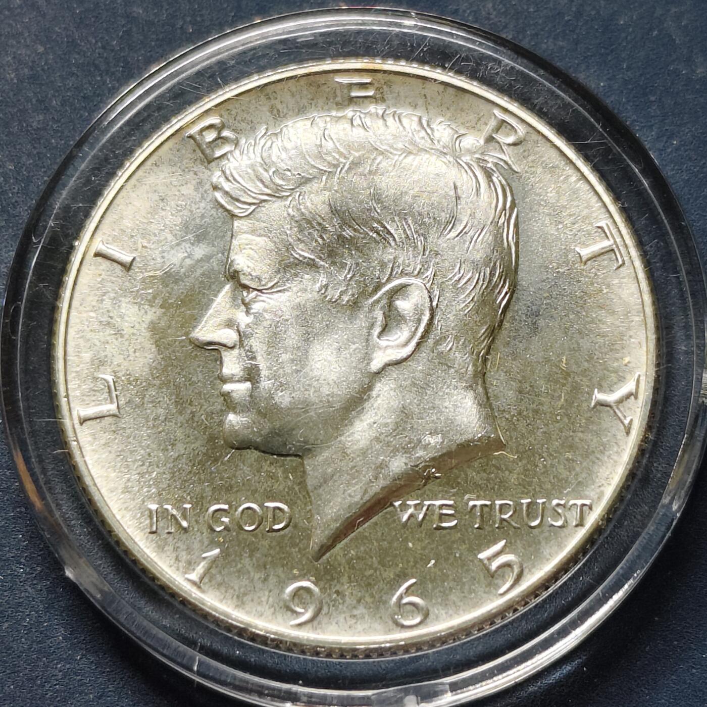 【全场包邮】纯粹捡漏拍508场 美国1965年肯尼迪半元银币【30.6毫米11.5克40%】