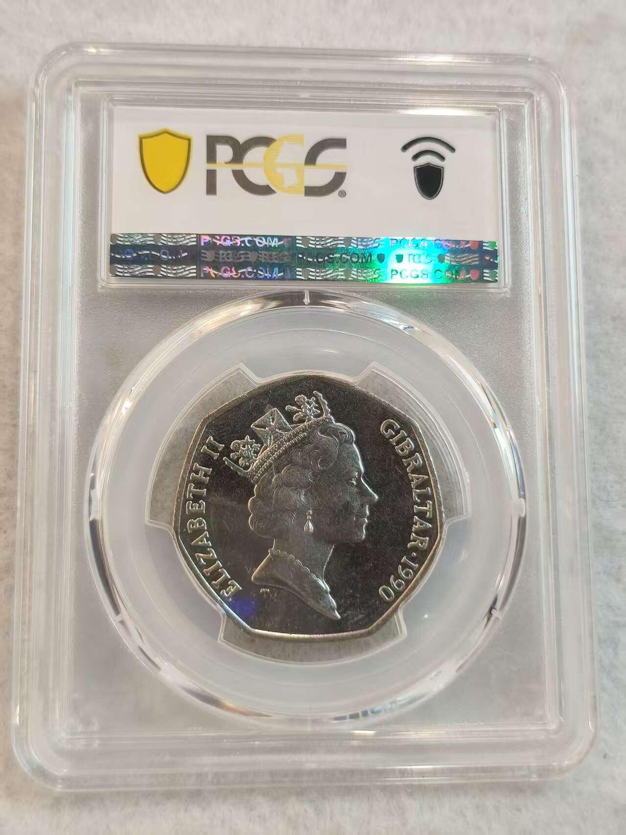 G&W世界散币，银币处理专场（第45场） PCGS-MS65 直布罗陀1990年50便士