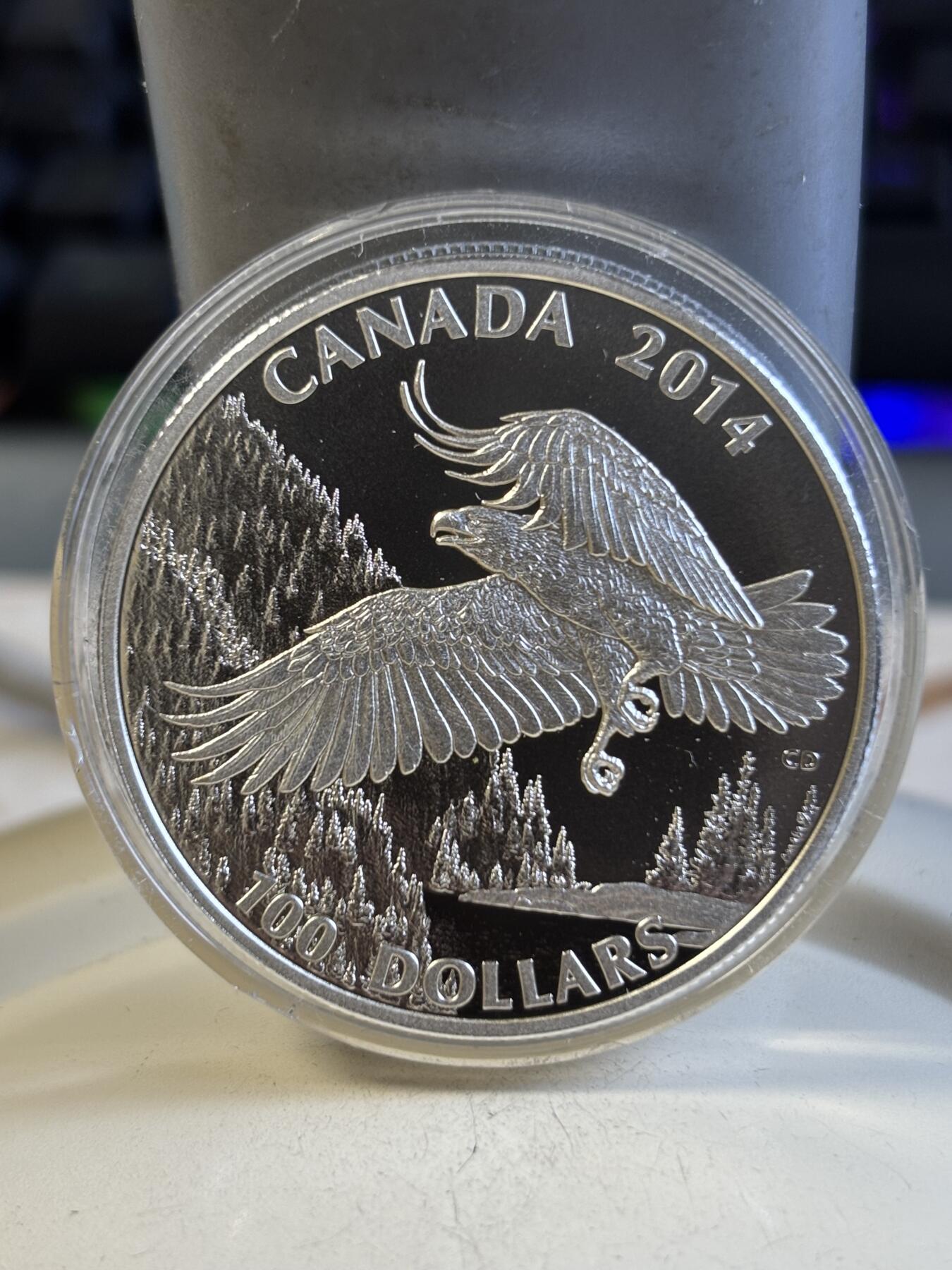 第192期拍卖 加拿大2014年100换100加元系列白头鹰1盎司银币，9999银，发行50000枚