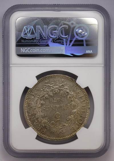 观钱近现代机制币拍卖No.002  法国1876年5法郎大力神银币 NGC UNC92