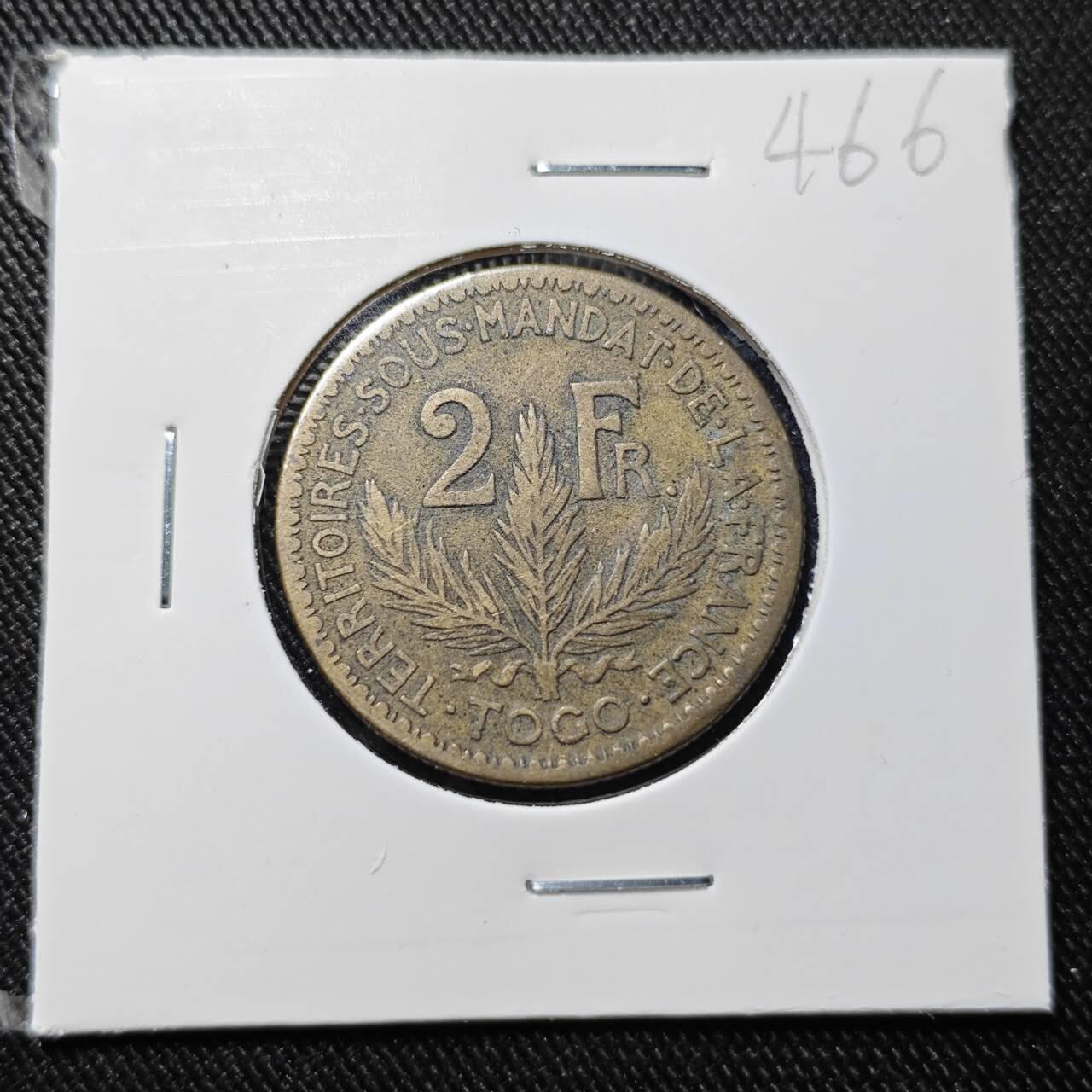 KK钱币收藏小铺   套币 批量/好品散币专场 2月预留时间 周末发货 1924 法属多哥2法郎 铜币