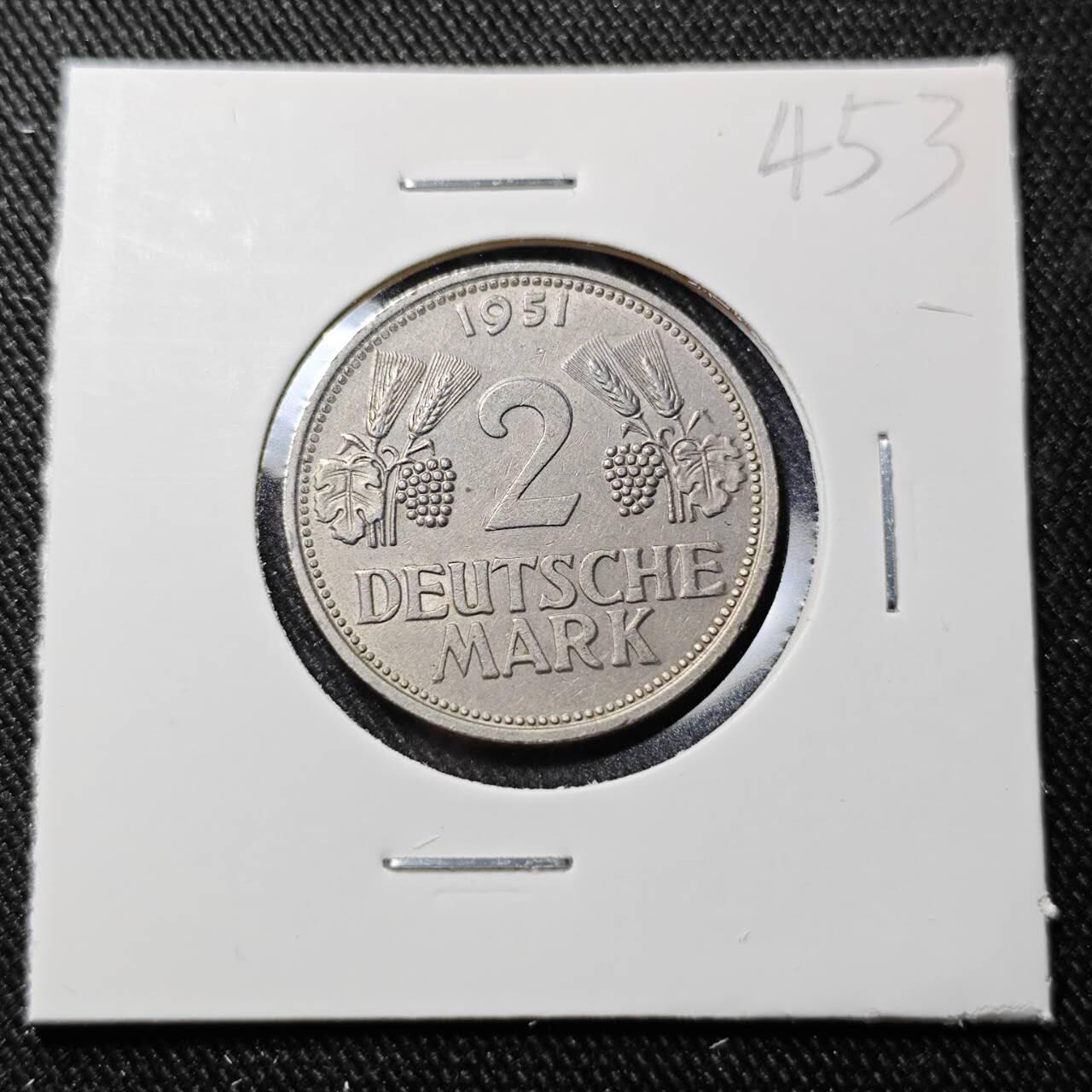 KK钱币收藏小铺   套币 批量/好品散币专场 2月预留时间 周末发货  1951德国2马克镍币