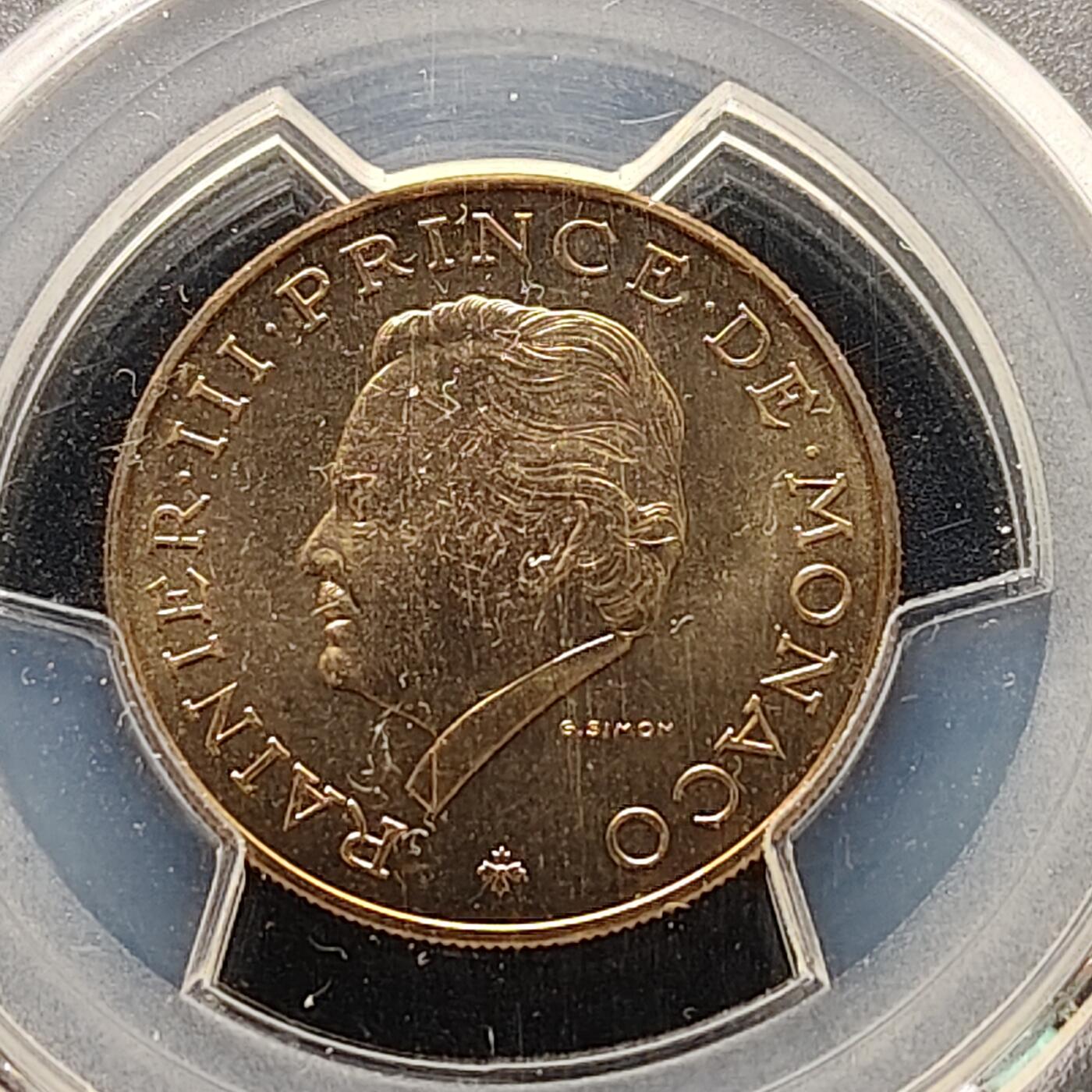 【全场包邮】纯粹捡漏拍509场 【收藏级·冠军分】摩纳哥1974年10法郎登基25周年纪念币-PCGS MS67