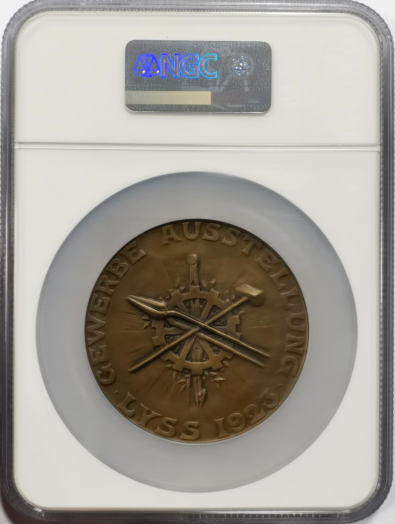 博洋堂世界钱币拍卖第163期（全场包邮） NGC MS66BN 瑞士1923年莱茵工业与商业展览会纪念大铜章
