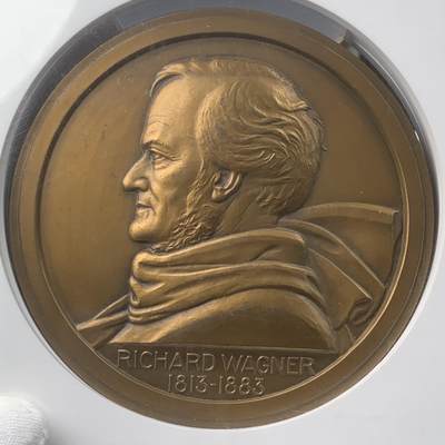 掌中浮雕-藏着的欧洲第053场 - NGC MS63 : 1883年德国作曲家瓦格纳纪念铜章  ，114mm，NGC 超大盒子