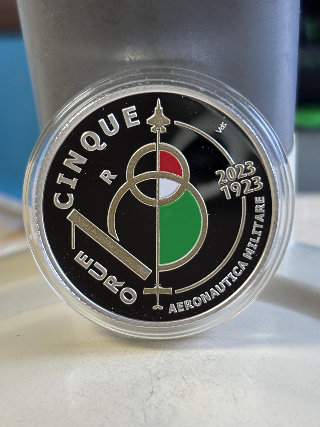 第192期拍卖 意大利2023年空军成立100年5欧彩色纪念银币，925银，18克，发行5000枚