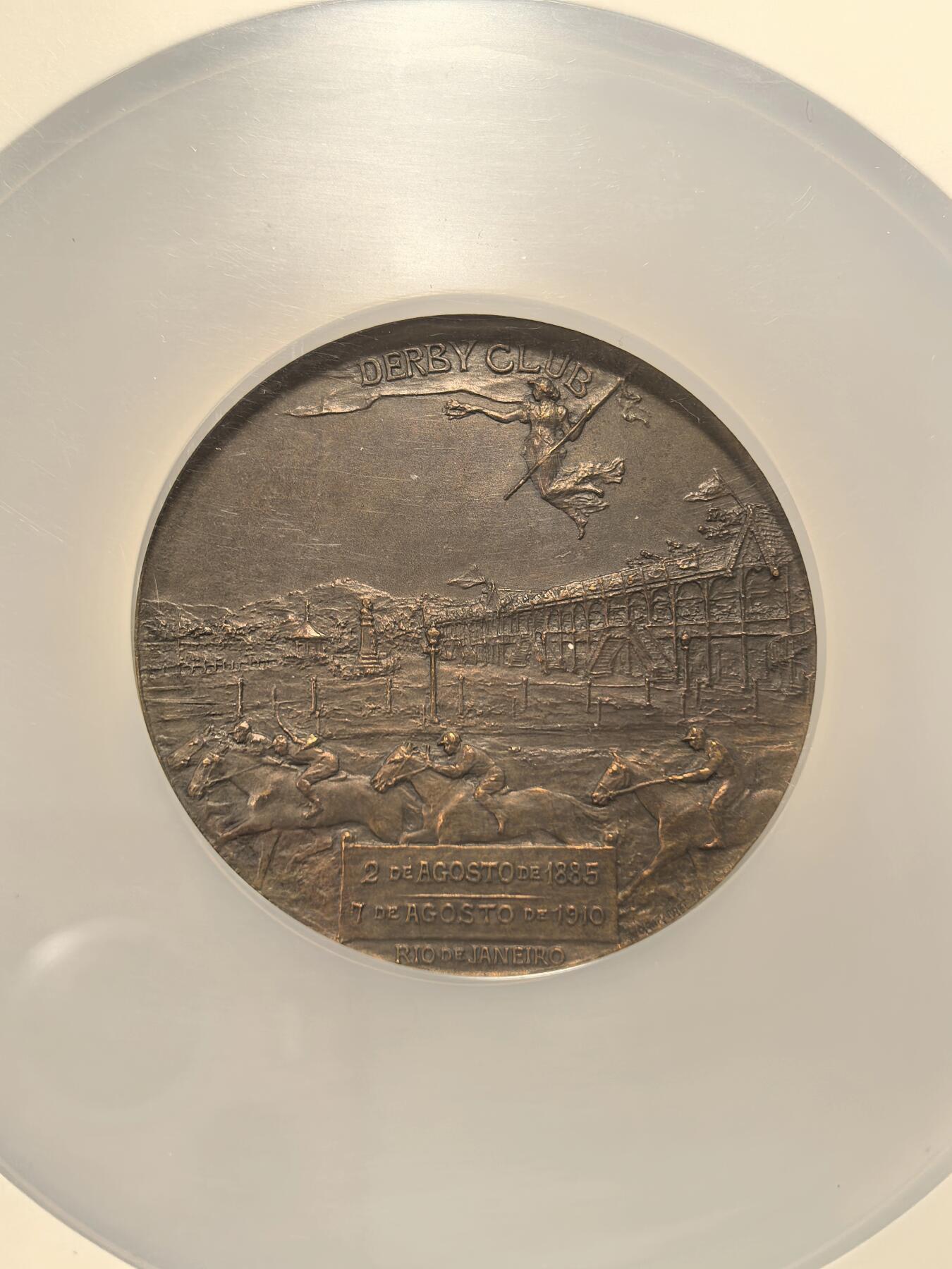 博洋堂世界钱币拍卖第163期（全场包邮） NGC MS64BN 巴西1910年德比俱乐部成立25周年纪念大铜章