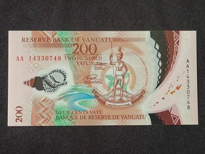 【游宝拍卖】丙午马年第7期 - 瓦努阿图-200瓦图【塑钞版 AA冠 全新UNC】