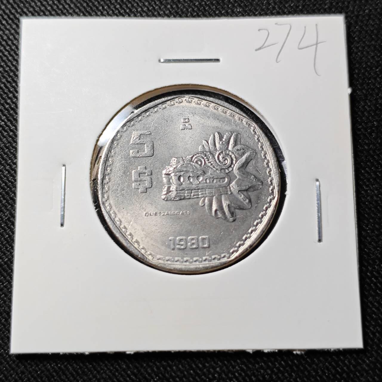 KK钱币收藏小铺   套币 批量/好品散币专场 2月预留时间 周末发货  1980墨西哥5比索 好品