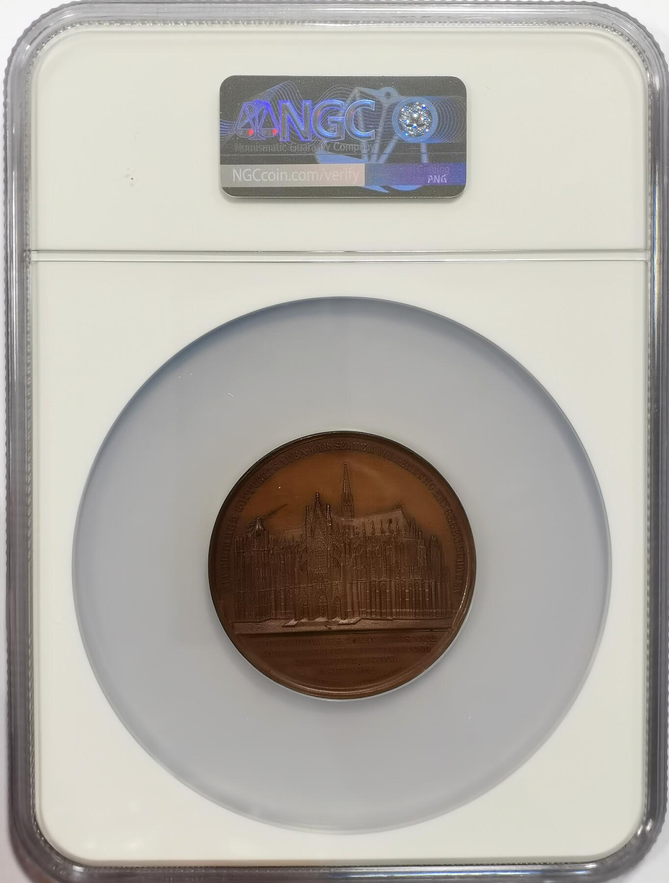 博洋堂世界钱币拍卖第163期（全场包邮） NGC MS66BN 德国1842年科隆大教堂纪念大铜章，1842年是其建设史上的一个重要节点：普鲁士国王腓特烈·威廉四世于1842年下令重启大教堂的建设，并投入大量资金与资源，最终于1880年完工