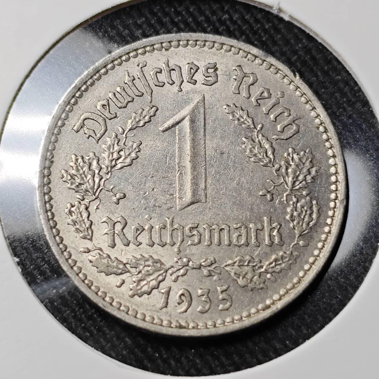 KK钱币收藏小铺   套币 批量/好品散币专场 2月预留时间 周末发货  1935德国1马克镍币 带光