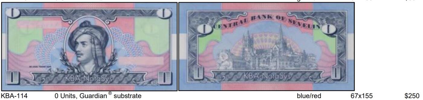 2026第4场（总第231期）：精品测试钞、外钞综合场  塑料/KBA-NotaSys “拜伦勋爵”早期0面值Guardian基材塑料测试钞（有中折）