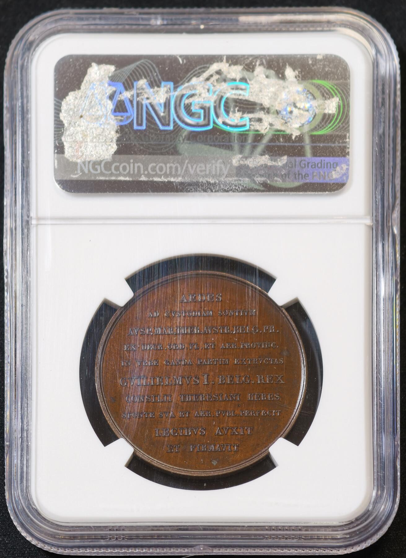 甄臻铺-世界币章拍卖（第53期），甄品场拍品征集中，送拍享返佣金等优惠多多 NGC-MS66BN 1826年荷兰斯克斯-286根特监狱青铜章，NGC顶级分数，紫色镜面青铜章