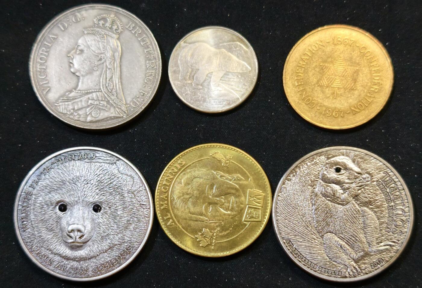 甄臻铺-世界币章拍卖（第53期），甄品场拍品征集中，送拍享返佣金等优惠多多 蒙古国、加拿大纪念币、纪念章5枚（送高冠马剑工艺币）