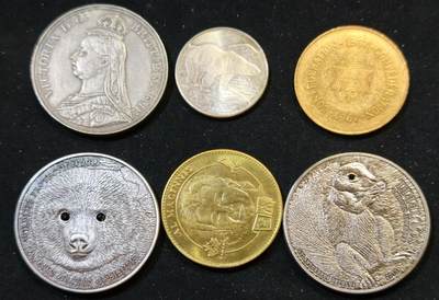 甄臻铺-世界币章拍卖（第53期），甄品场拍品征集中，送拍享返佣金等优惠多多 - 蒙古国、加拿大纪念币、纪念章5枚（送高冠马剑工艺币）