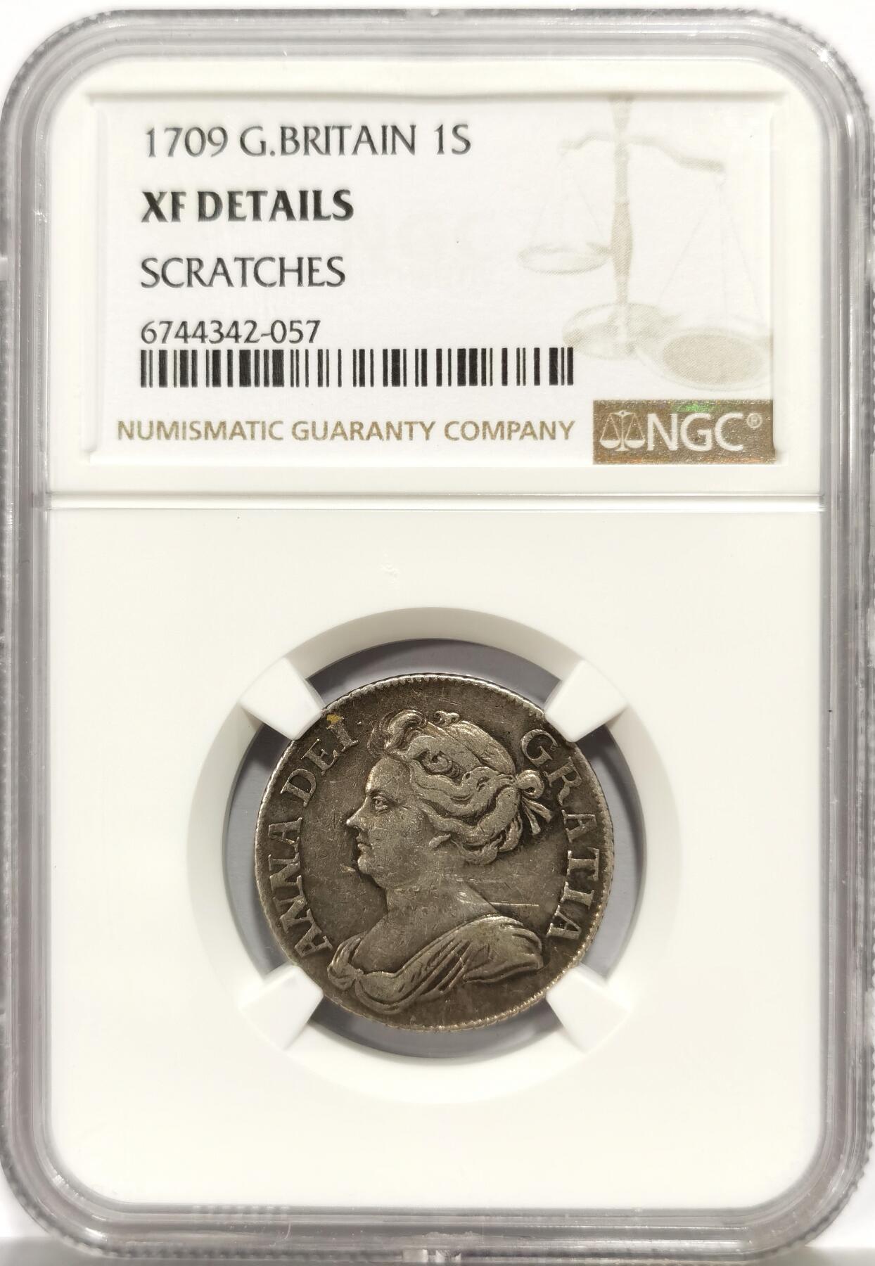 博洋堂世界钱币拍卖第163期（全场包邮） NGC XF 英国1709年安妮女王1先令银币