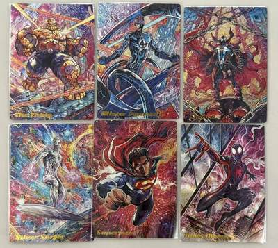 满赠PR！！龙虎卡牌-七七场（满200元包邮，无佣金，每周六结拍，欢迎送拍） - 粗闪6张 谭二盲包 漫威DC系列第二弹人物 一套 (石头人&神奇先生&银影&再生侠&蜘蛛侠迈尔斯&超人)