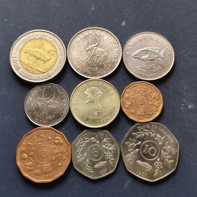 【全场包邮】纯粹捡漏拍508场 - 乌干达各年份9枚套币-含1000先令独立50周年双色纪念币