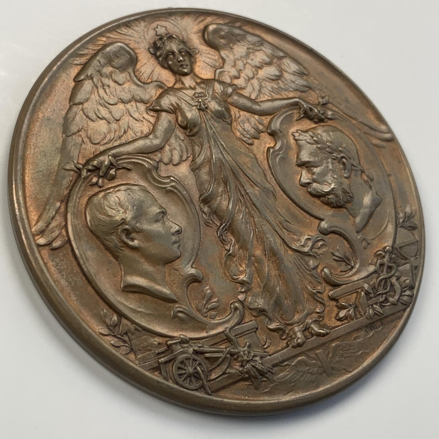 掌中浮雕-藏着的欧洲第053场 1898年奥地利皇帝弗兰茨•约瑟夫一世登基50周年&奥地利农业博览会纪念铜章，63mm