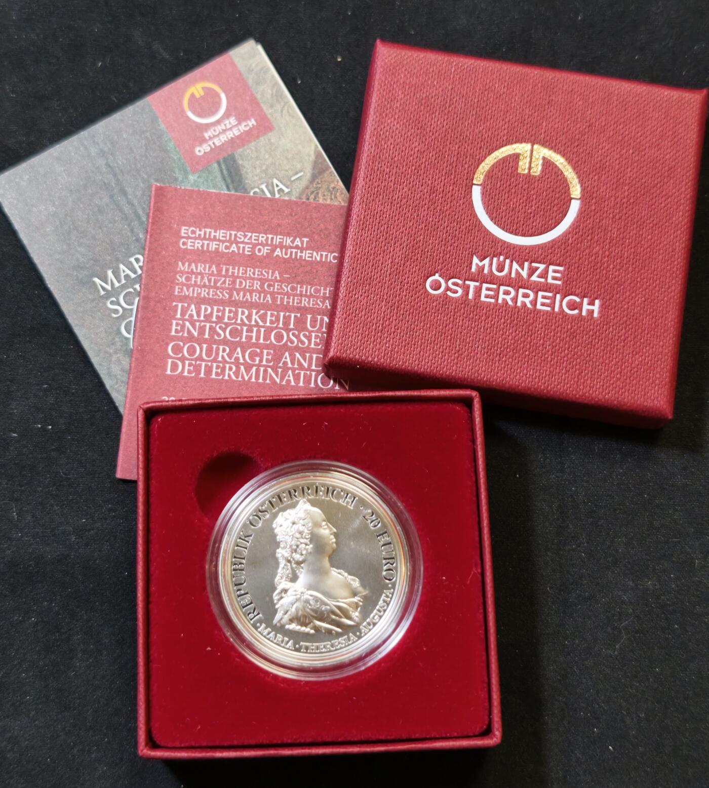 甄臻铺-世界币章拍卖（第53期），甄品场拍品征集中，送拍享返佣金等优惠多多 奥地利2017年20欧元勇气与决心银币 原盒原证 精制币 收藏佳品