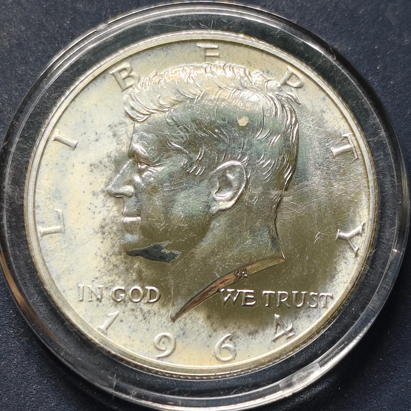 【全场包邮】纯粹捡漏拍508场 美国1964年肯尼迪50分独年份高银版银币【31毫米12.5克90%】